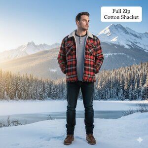 NWOT Men 2XL Winter Shacket Full Zip Thick Flannel Plaid Sherpa Fleece Lined Coz